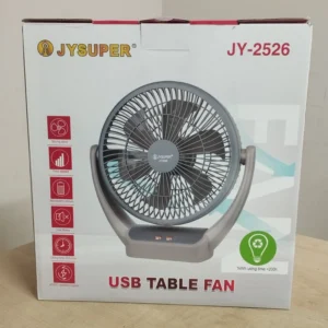 JYSUPER JY-2526 Rechargeable Desk Fan – 8000mAh Battery, Up-Down Movable Portable Table Fan for Home & Office Use