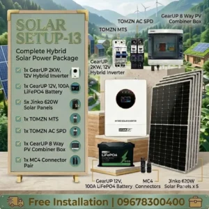 GearUP 2KW Hybrid Solar Power Package | GearUP 2KW Hybrid Inverter & 5 Jinko 620W Solar Panel